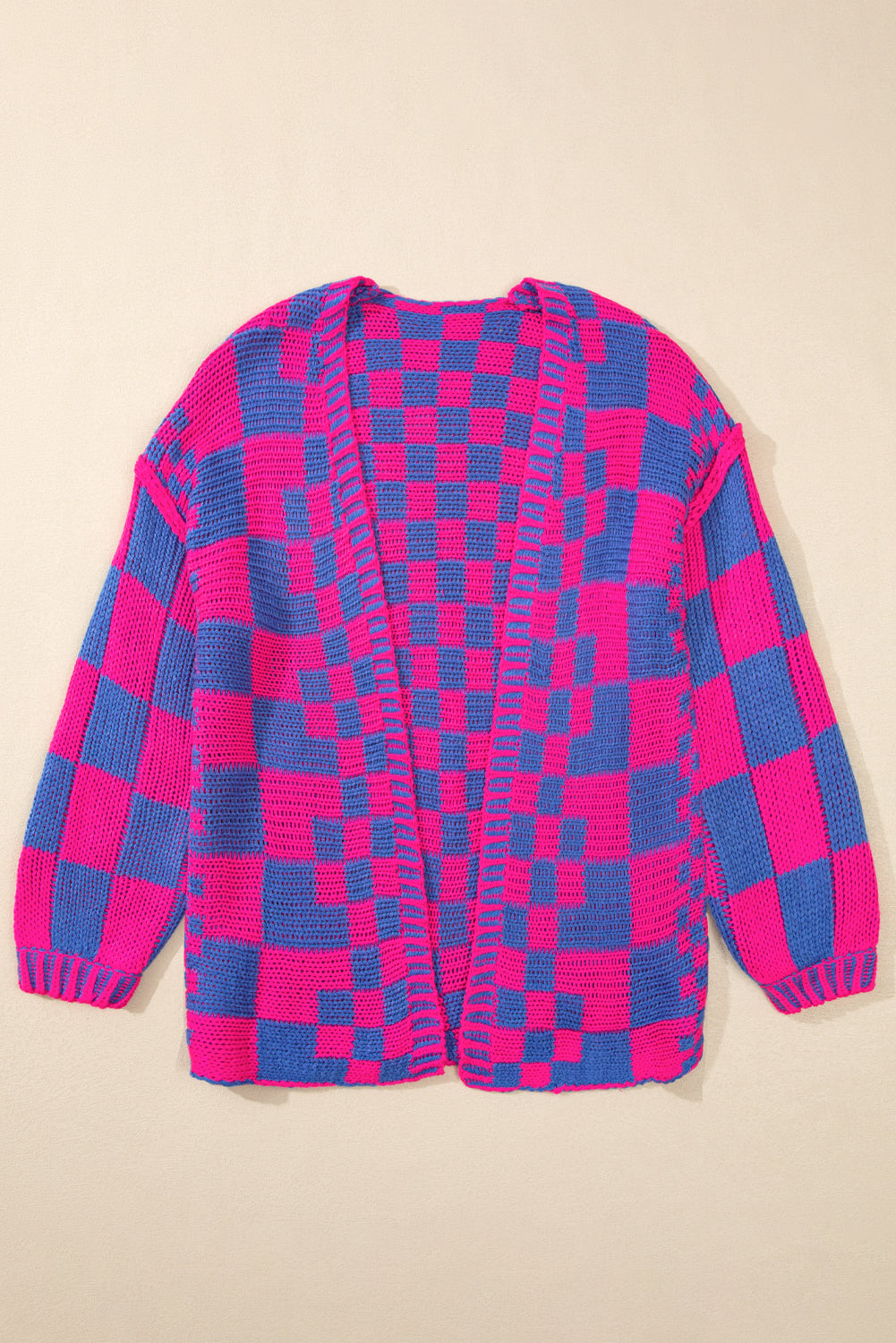 Dark Grey Colorblock Checked Loose Fit Open Front Knitted Cardigan 5fdc46db07b9869e