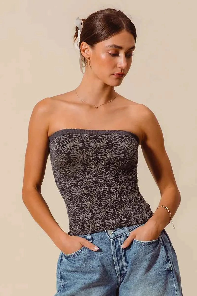 SO ME Jacquard Floral Two Tone Seamless Tube Top 5fdc7136076f4db0ab4b21449fbce33d-Max-Origin