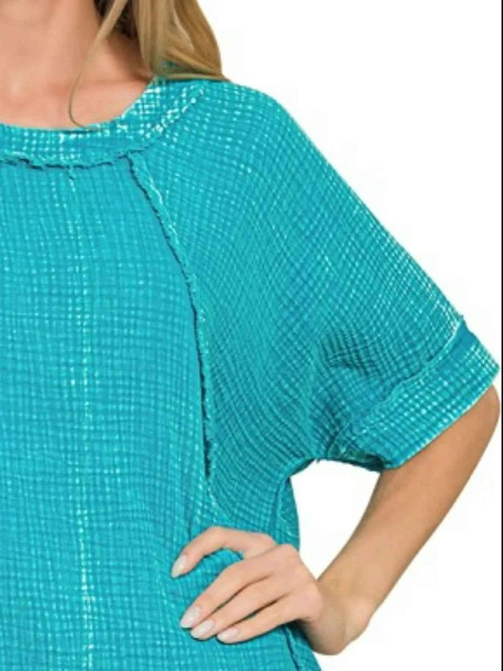 Zenana Washed Double Gauze Exposed Seam Short Sleeve Top 5fdee2b0-22d3-43a6-83c9-784ffcdea5e5-Max-Origin
