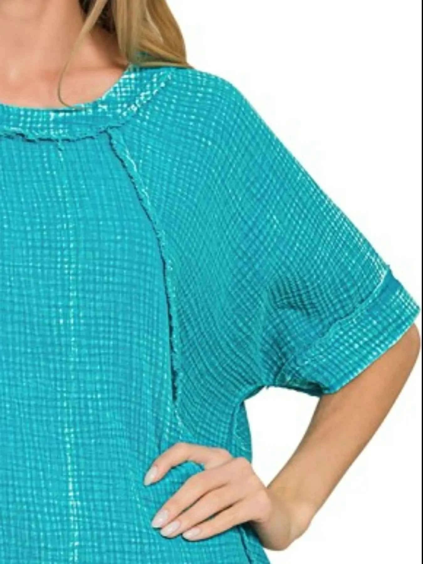 Zenana Washed Double Gauze Exposed Seam Short Sleeve Top