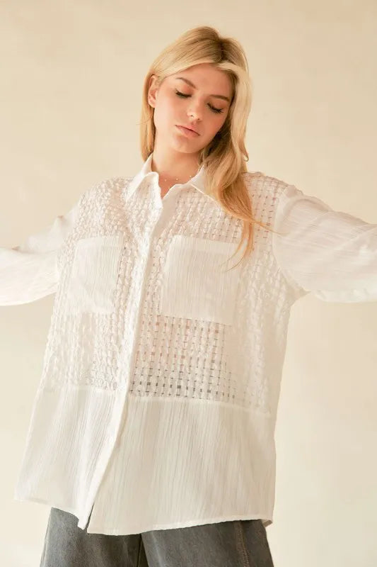 Crinkled Jacquard Button Down Shirt 5fe00761-b9a3-4331-8c8f-e692f2a49d0d-Max