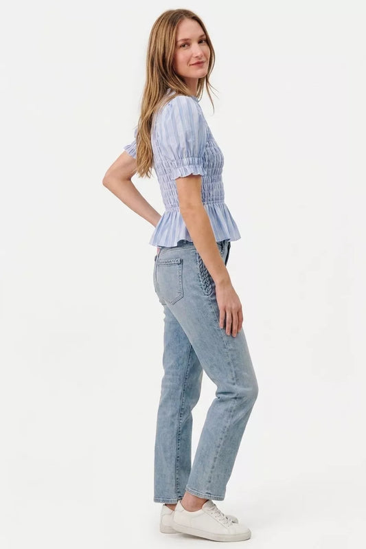 Stripe Smocked Bodice Puff Sleeves Blouse Top 5fe4c7b1-b9a2-4f93-9b11-649d5b0811f9-Max-Origin