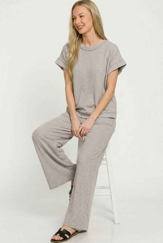 Washed Slub Short Sleeve Tee & Long Pants Set 5fe5e384-252d-4a32-83df-a05ea49a38ca-Max