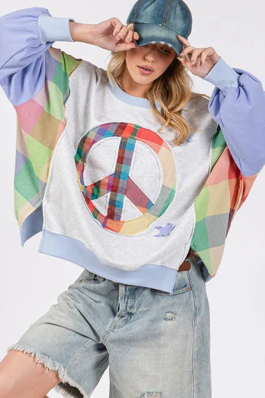 SAGE + FIG Contrast Peace Patch Dropped Shoulder Sweatshirt 5fe67402-be38-47ed-baf1-f79c7d1f5890-Max