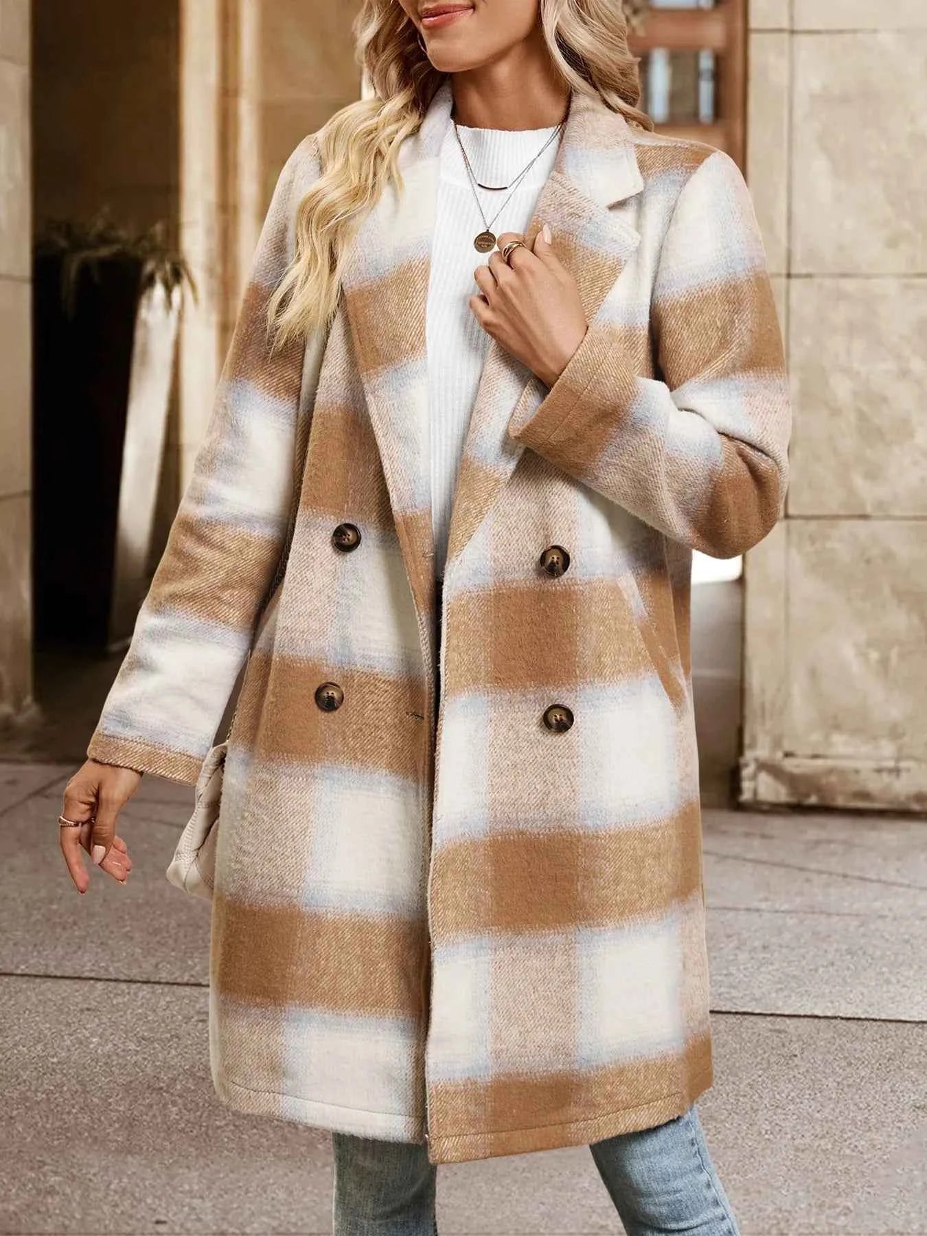 Plaid Wool Blend Longline Jacket
