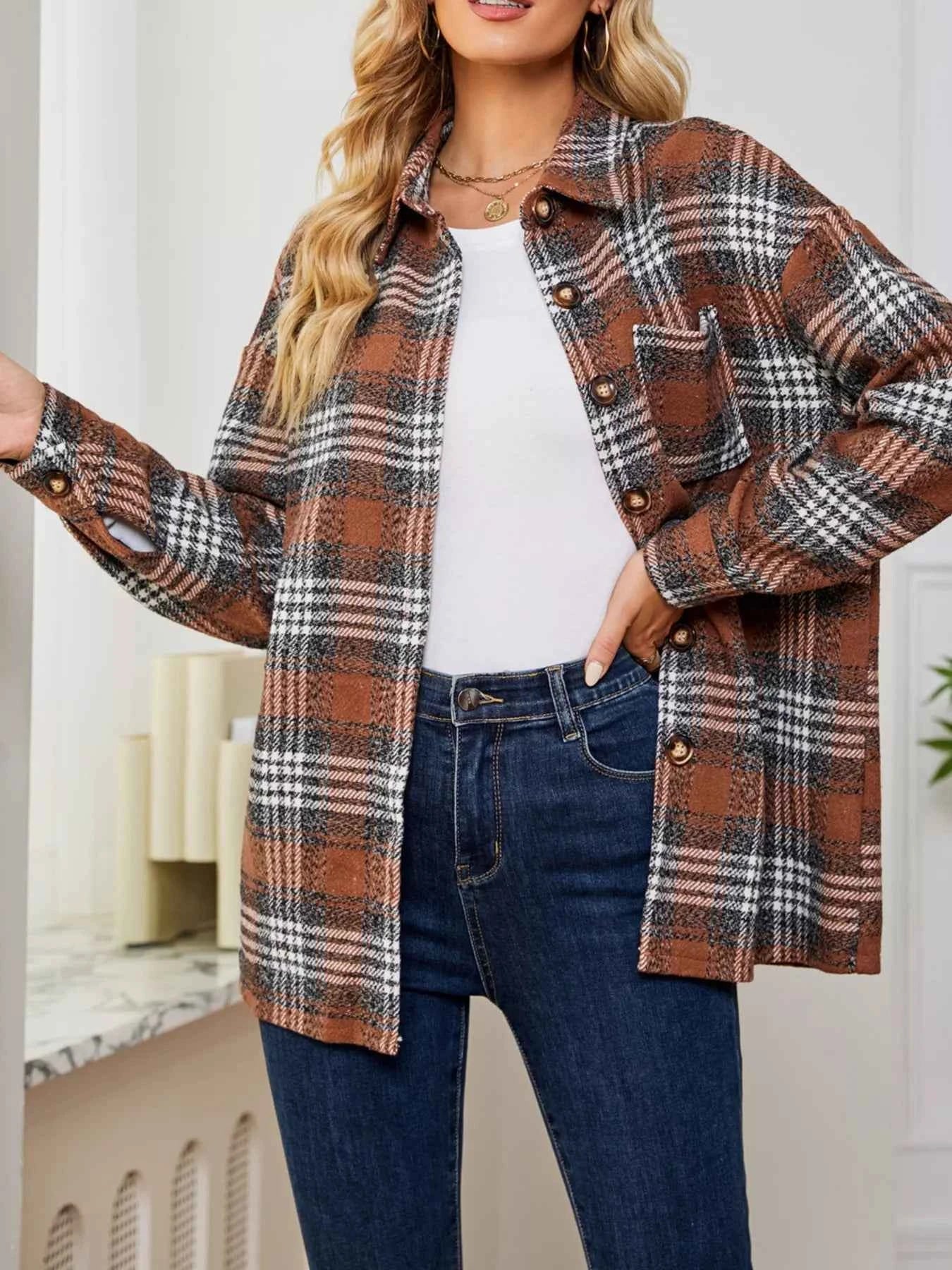 Plaid Button Up Long Sleeve Shacket 5ff27496b7ce4497951608e73b002a47-Max-Origin