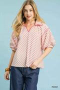 Umgee Chevron Stripe Collared Relaxed Top PEONY 5ff56e57-a4fb-403f-b69e-eb4ea3af7165-Max-Origin