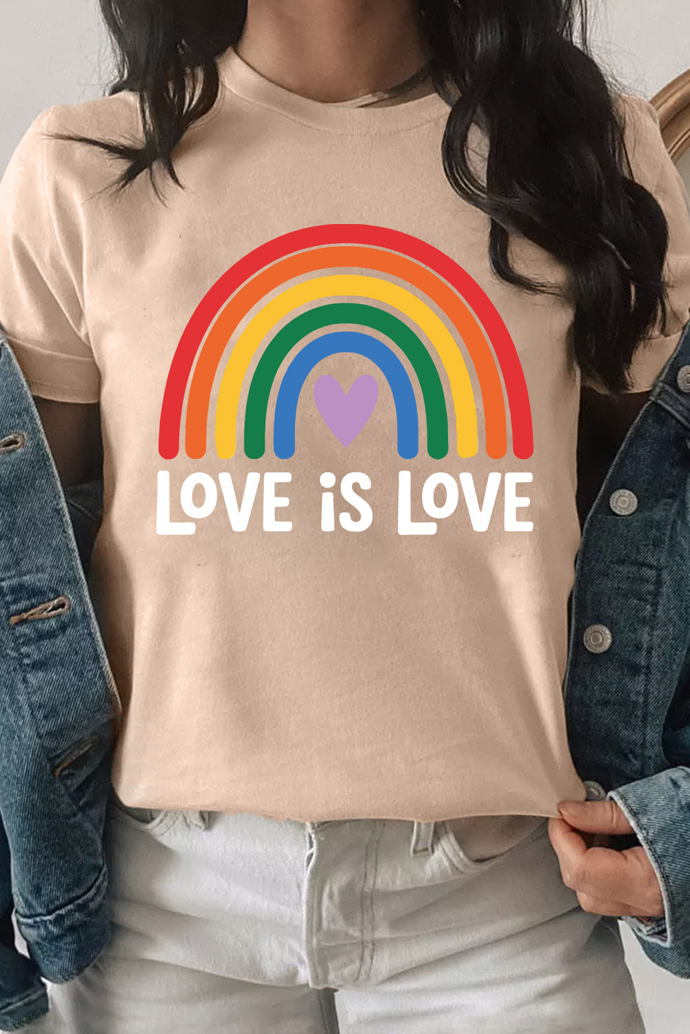 Khaki Love is Love Rainbow Heart Print Graphic T Shirt 5ff840af954c93ca