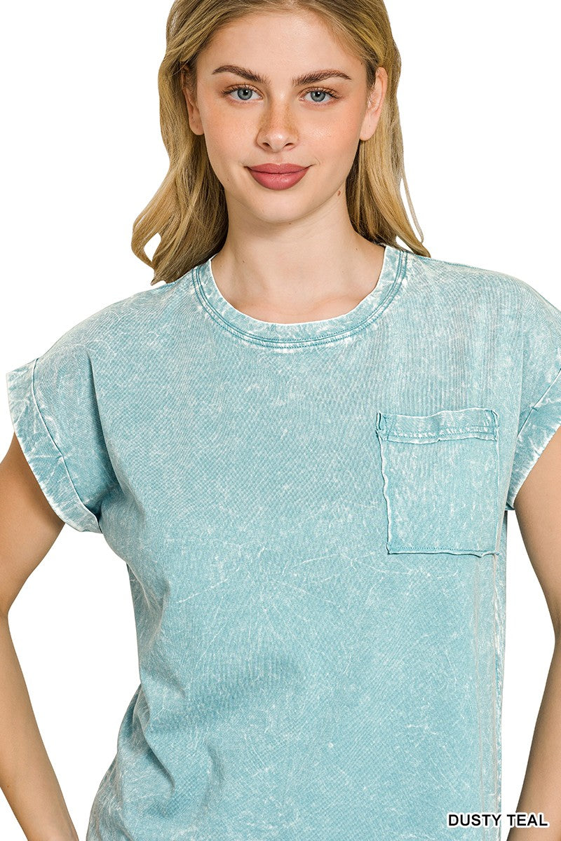 Zenana Full Size Crinkle Washed Round Neck Folded Short Sleeve Tee Plus Size 5ff8fd728c0f4e94a70256b5ea553765-Max