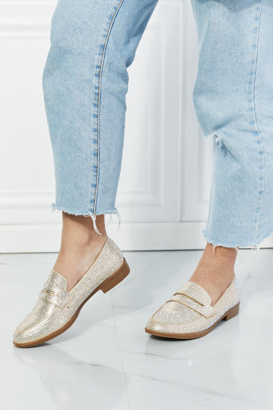 Make It Shine Rhinestone Loafers - Round Toe Faux Leather Flats Champagne 5ff9c4b227c641df8618ef287a58ace3-Max