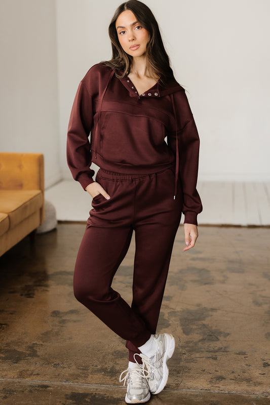 Chicory Coffee Button Drawstring Cropped Hoodie Jogger 2pcs Set 60046b4fed4db989