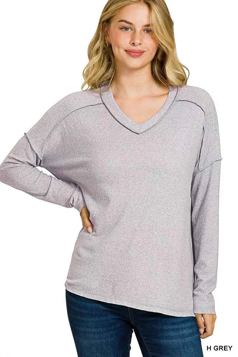 Zenana Soft Melange Hacci Exposed Seam Hi-low Tee H GREY 6010e9aed62640248d00f48cc2926c9d-Max-Origin