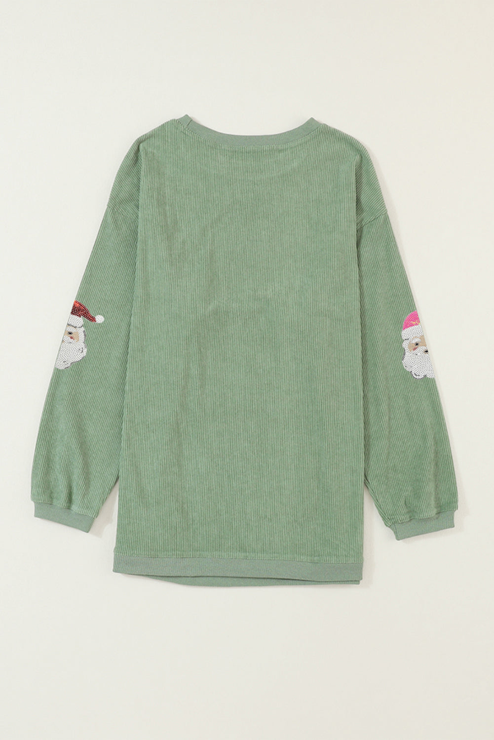 Grass Green Corded Ribbed Santa Claus Graphic Sequins Patch Sweatshirt Grass Green 100%Polyester 6013cd3b74f1fb66