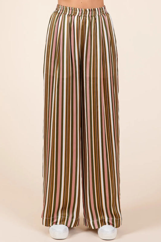 Striped Satin Elastic Waist Wide Leg Pants 6014321d-525e-4133-b209-38ed7acffd0c-Max