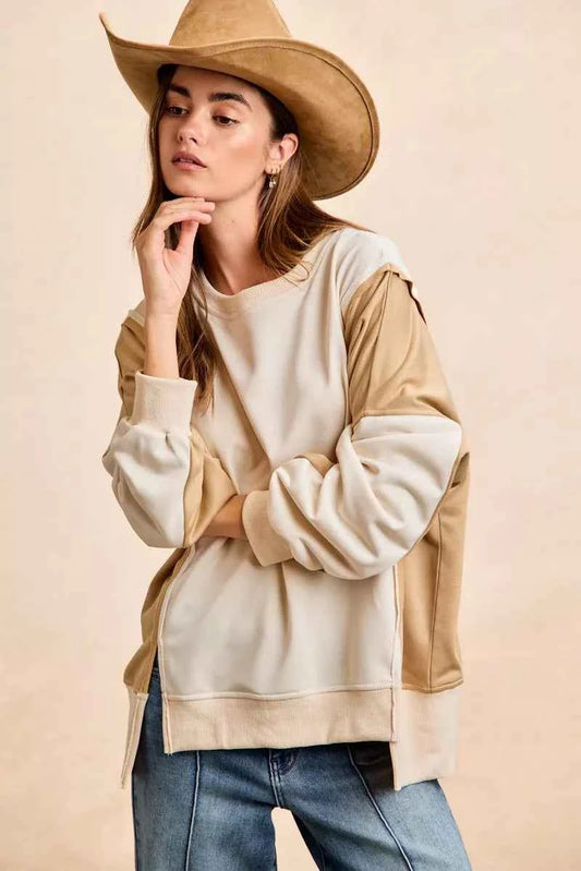 French Terry Color Block Top With Open Seam Detail 60150d32d2a74756a9c57f6aa1e6e334-Max-Origin