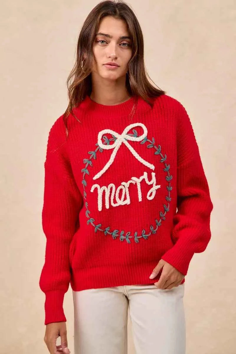 BiBi Christmas Wreath Merry Letter Knit Top 60198ad8b0ec402699c6152638d4f526-Max-Origin