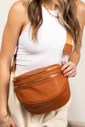 Cinnamon PU Leather Double Zipper Crossbody Bag Cinnamon ONE SIZE 95%PU+5%Alloy 601aa0a732ee9228