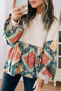Paisley Geometric Patchwork Long Sleeve Top Jet Stream 601e87c8-546b-4ca4-906f-dab9a762830a