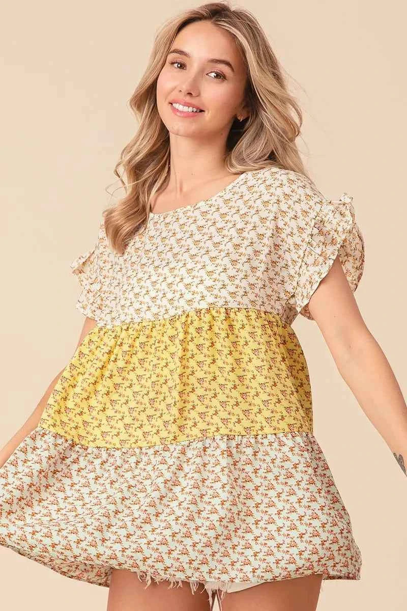 Flroal Printed Woven Color Block and Tiered Top 60399d95cd624cd08d4dec85dfa4fce6-Max-Origin