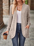 Ribbed Open Front Long Cardigan with Pockets Apricot 603ecbfbb3c74666b43391e7957a7321-Max-Origin