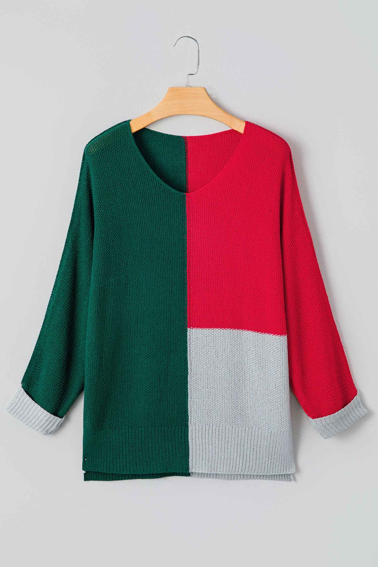Chestnut Color Block Knit V Neck Loose Sweater 604008a4077cf853