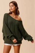 SO ME Loose Fit Exposed Seam Slouchy Boucle Sweater OLIVE 6040a5a3-9c0a-4a41-aeea-2e7947429db8-Max-Origin