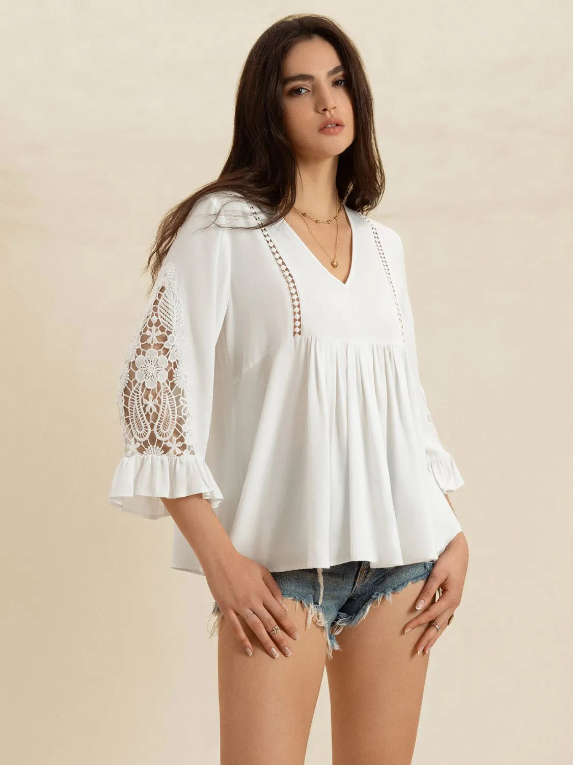 V-Neck Lace Flounce Sleeve Top 604403f2-ac21-4dfd-af00-ca6522379d20-Max-Origin