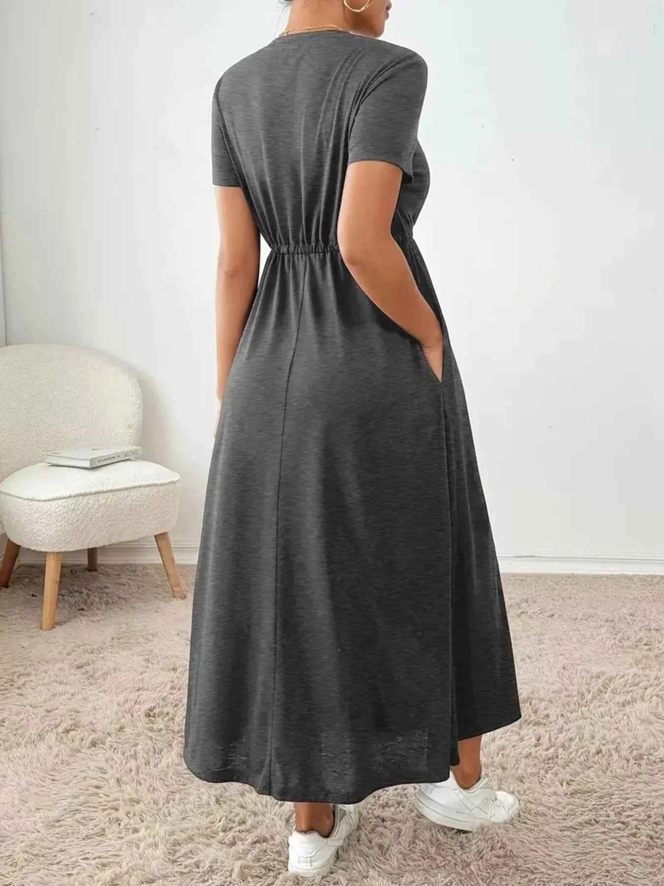 Casual Drawstring Waist Short Sleeve Tee Dress 60445c6990904a0eb29a4d03287055c0-Max-Origin
