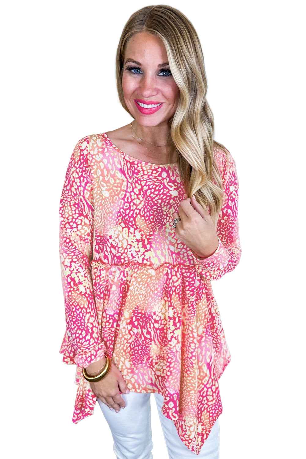 Rose Classic Leopard Print Handkerchief Hem Tunic Top 604df87c14b4ff30