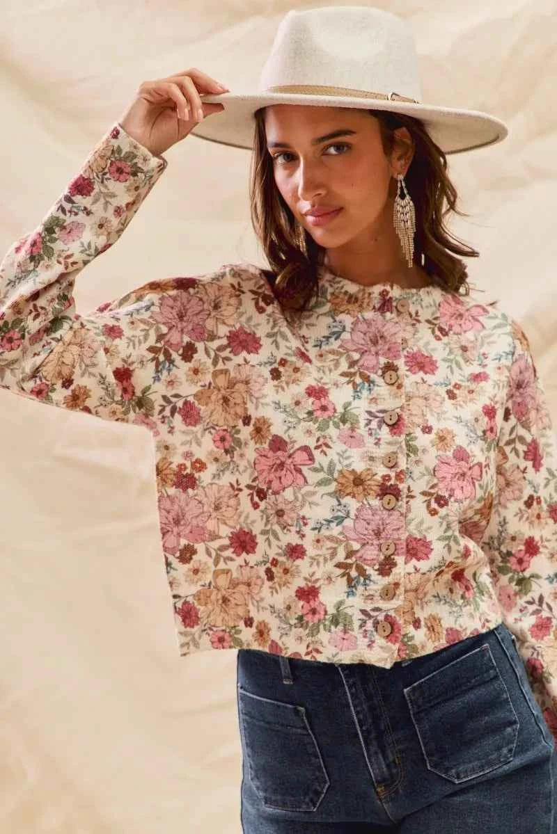 SO ME Floral Print Button Front Sweater Cardigan 60509142c65f4d3bacd68071cf7ff228-Max-Origin