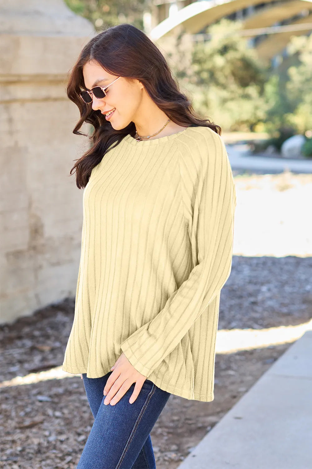 Basic Bae Full Size Ribbed Round Neck Long Sleeve Knit Top 60540b3483594b55b8bca2d710b6debe-Max