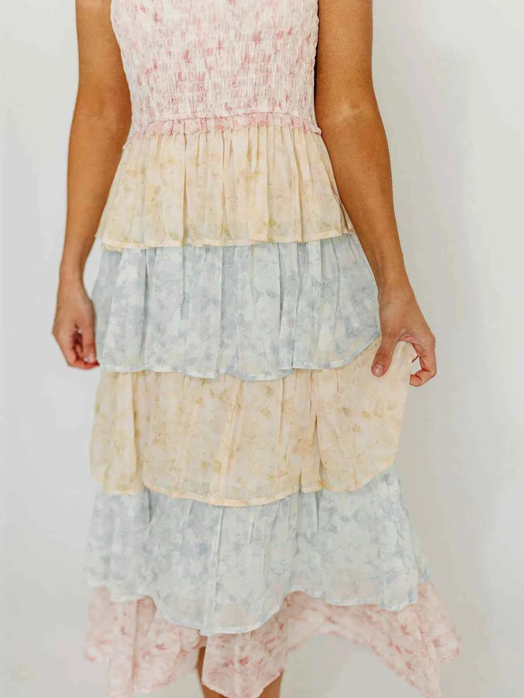 Smocked Ruffle Layered Floral Midi Dress 605a672f-0a2f-43c3-bd65-b261319174c8-Max-Origin