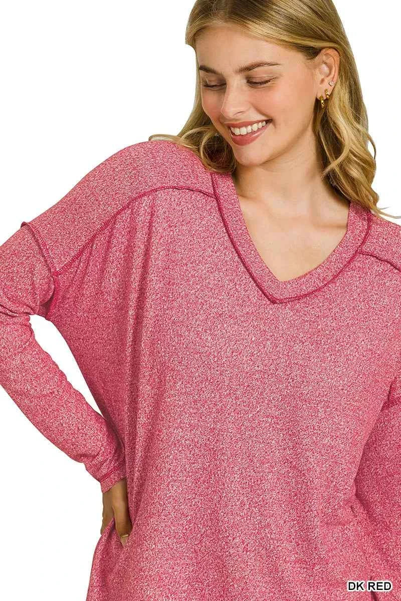 Zenana Soft Melange Hacci Exposed Seam Hi-low Tee 605f0cbc43484c7f8094b71ba1d34ce6-Max-Origin