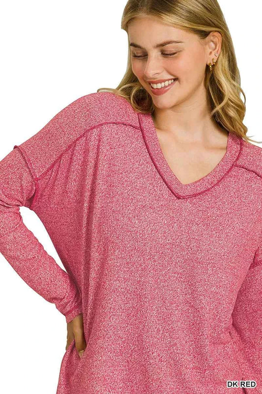 Zenana Soft Melange Hacci Exposed Seam Hi-low Tee 605f0cbc43484c7f8094b71ba1d34ce6-Max-Origin