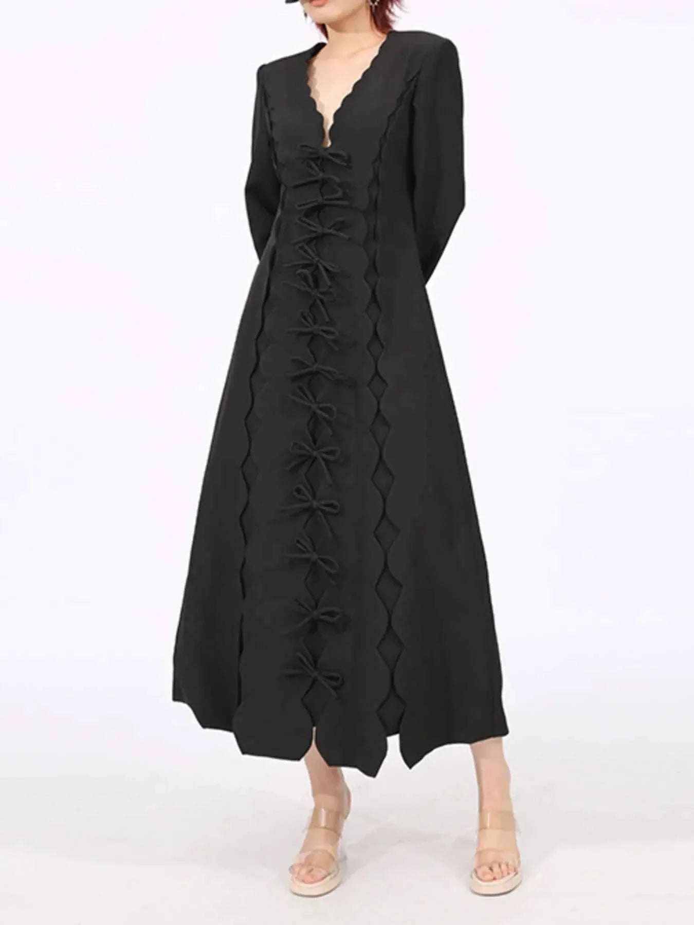 Long Sleeve Bow Front Midi Dress Black 6068ca45-4c59-4019-a157-9ff9d9321a00-Max-Origin