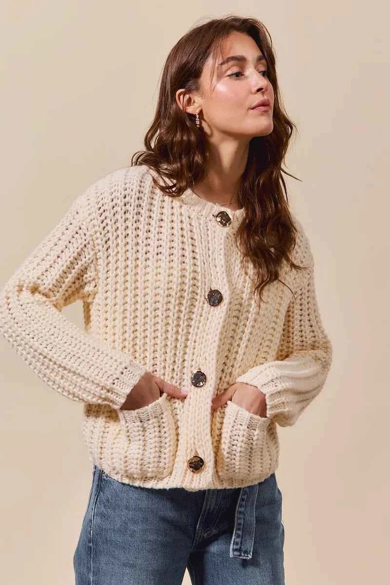 SO ME Metal Button Long Sleeve Chunky Sweater Cardigan 606a226bff914cc6a89846526f9b6ac0-Max-Origin