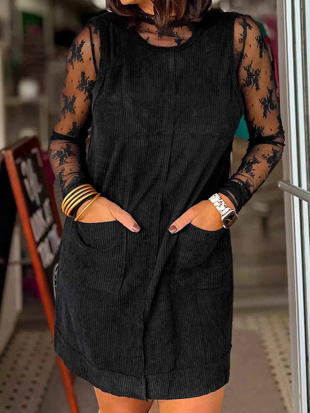 Corduroy Sleeveless Mini Dress with Patched Pockets Black 6071643e3e474bc1b3ed1bcb1f748cd6-Max-Origin