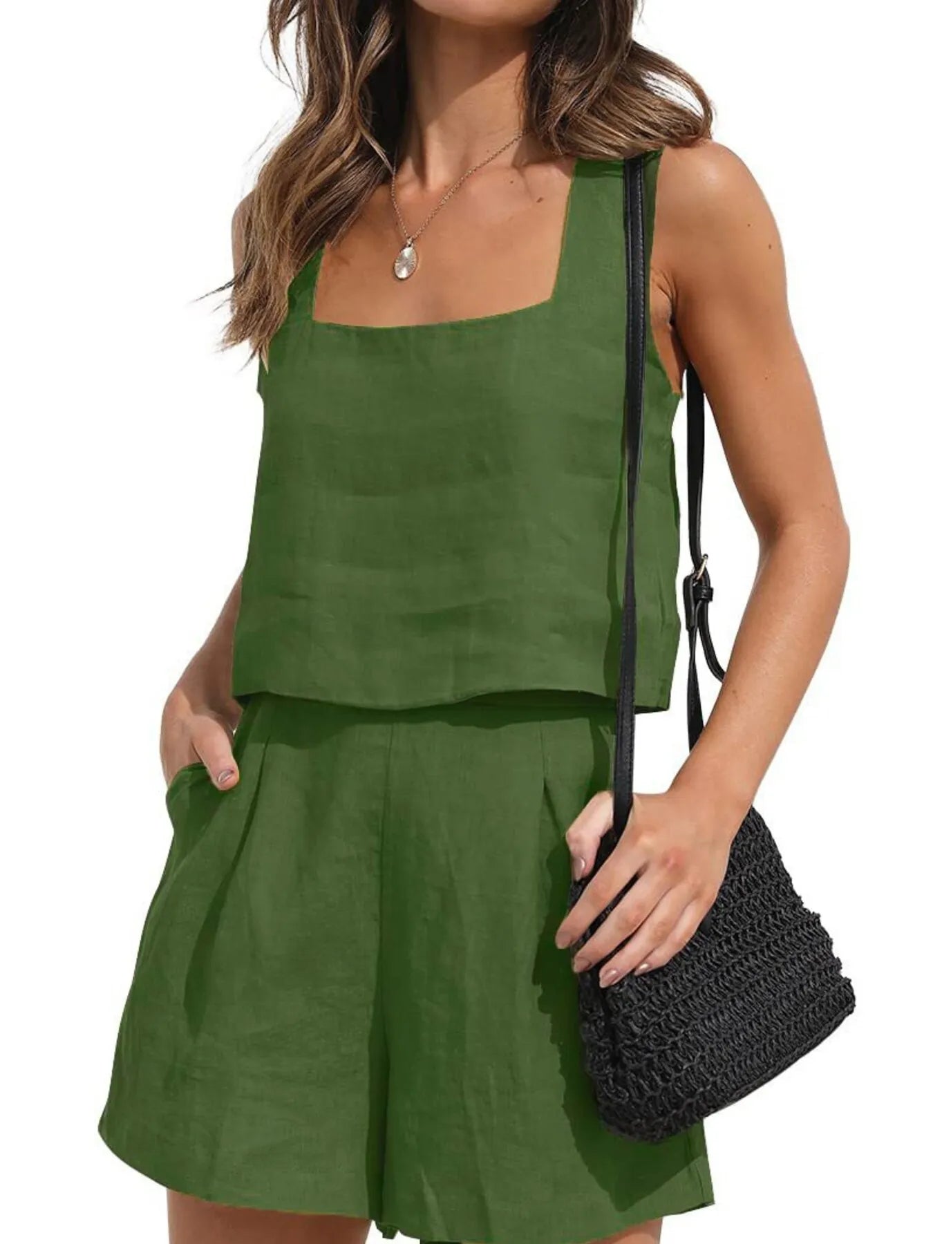 Square Neck Tank and Shorts Set Army Green 607822978c7e4f1391b9a0a0a0d3bfe9-Max-Origin
