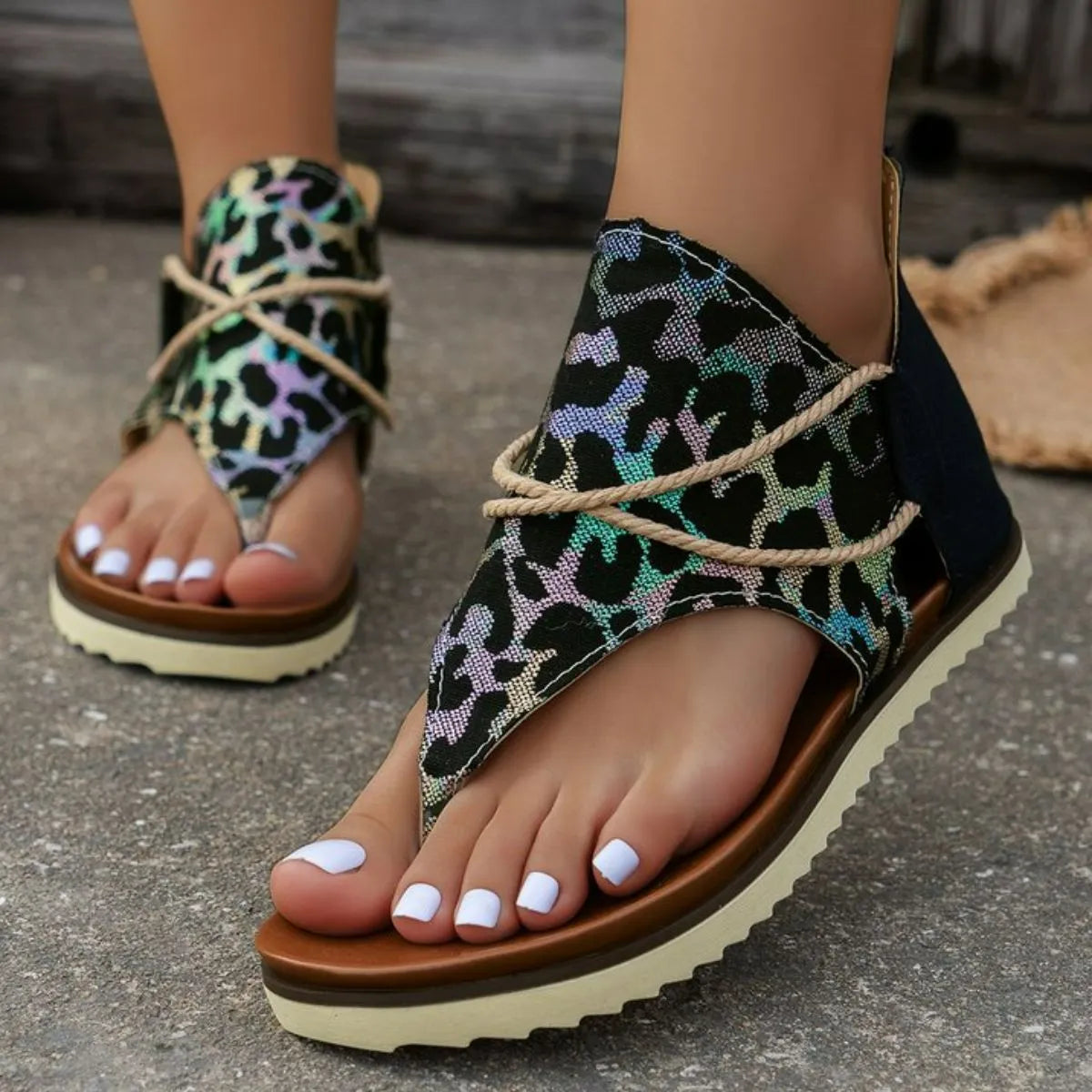 Toe Post Platform Sandals Cow Print 6078cb5e-1799-4b07-b676-093619268095-Max-Origin