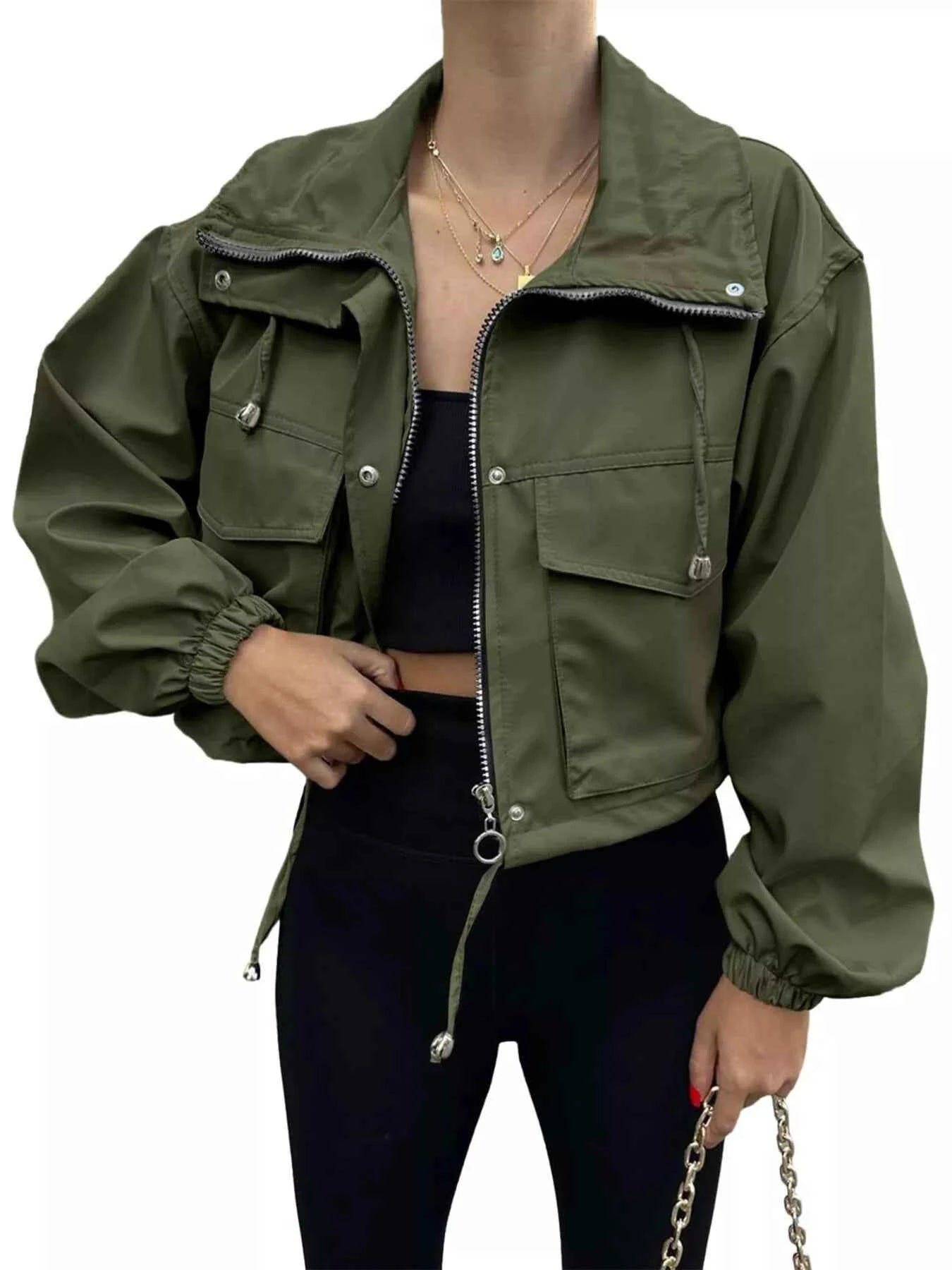 Drawstring Hem Zip Up Jacket 607cd33b89ae436c9278abfdbe786dd2-Max-Origin