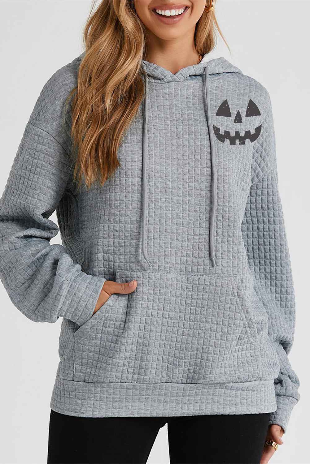 Pumpkin Face Graphic Drawstring Hoodie with Pocket 60882ee6d5344067b3c4385536c5122b-Max