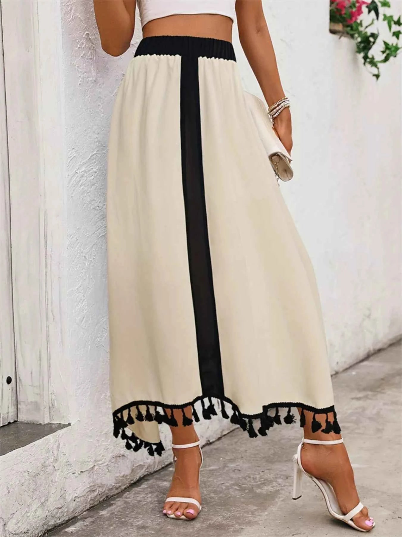 Tassel Trim High Waist Skirt 6097a1d43e804c468968944977f89f96-Max-Origin