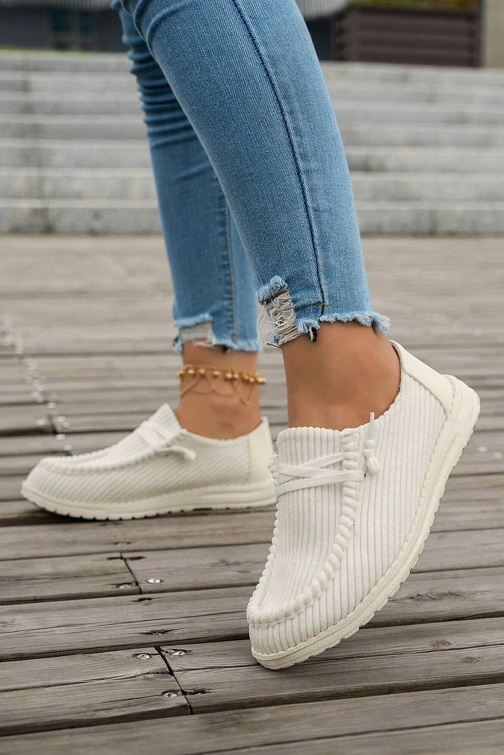 White Solid Ribbed Criss Cross Casual Shoes 609a407f45f09f85