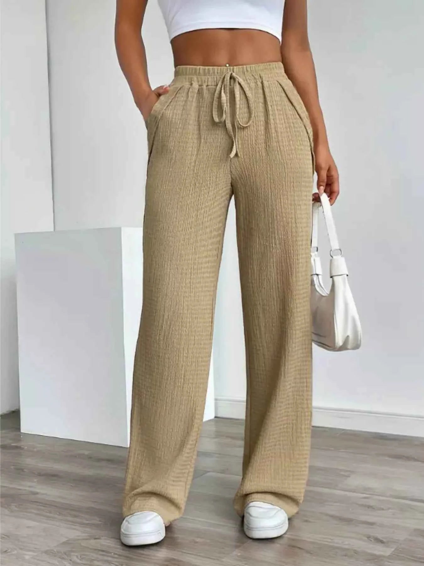 Texture Wide Leg Pants Khaki 60a1e3c7f2dc4ba4bd5d692fc64aaab7-Max-Origin