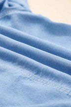 Denim Chambray Ruffle 3/4 Sleeve Buttoned Shirt 60a929f9-55d1-482c-9a9a-79211b601473