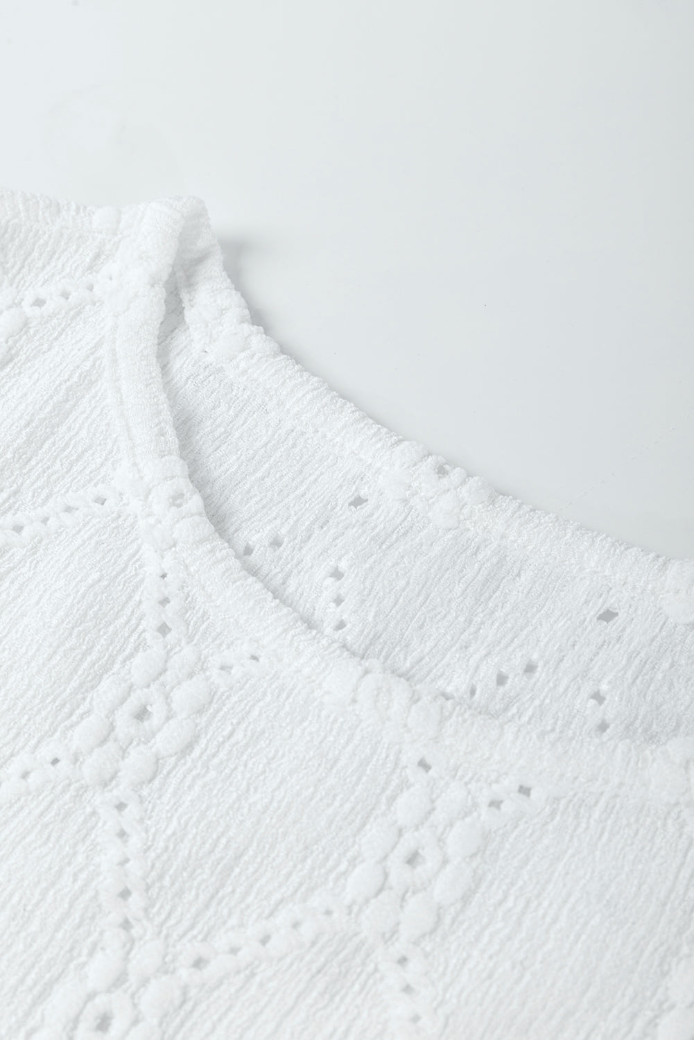 White Embroidered Floral Geometric Button Short Sleeve Top 60aaa7cb0426a3ac