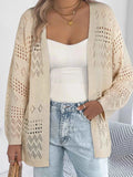 Hollowed Knit Open Front Cardigan Beige 60ac7596837c4dafabfa18135737d899-Max-Origin
