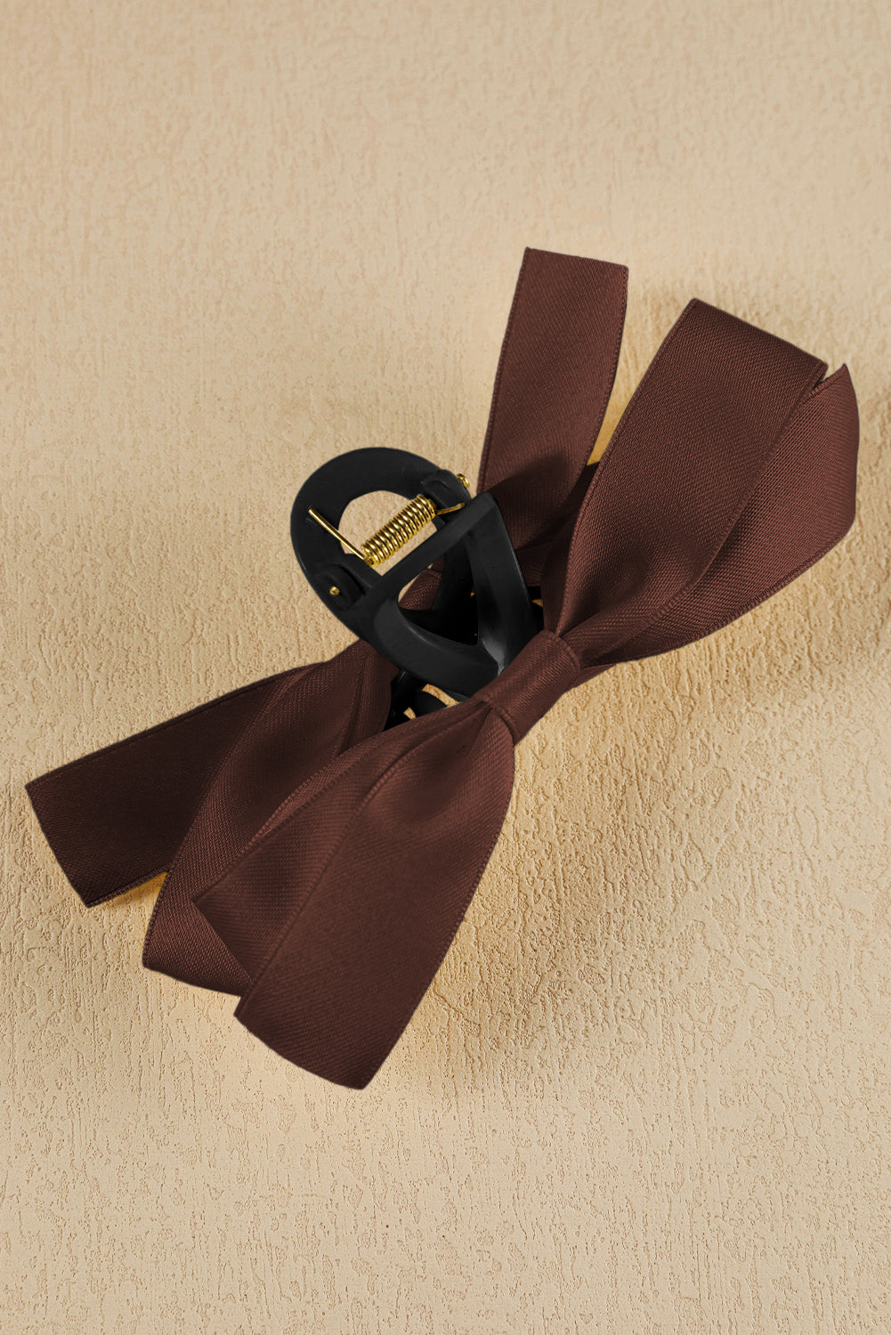 Light French Beige Solid Color Ribbon Bow Decor Hair Clip 60af04234e3bdcdd