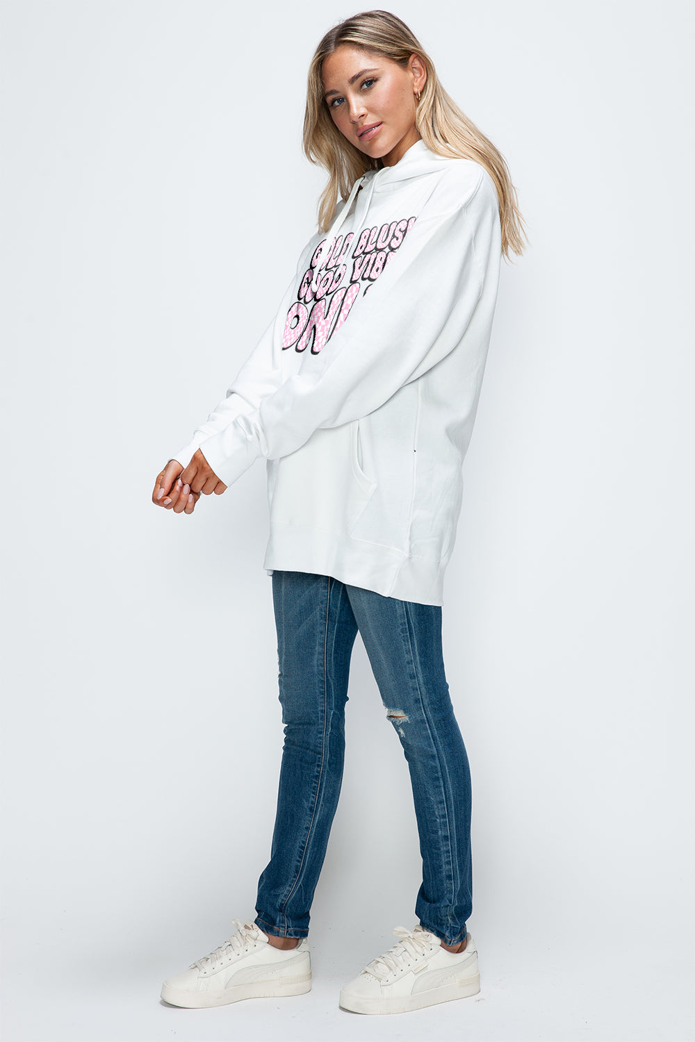 Simply Love Full Size Letter Graphic Long Sleeve Drawstring Hoodie