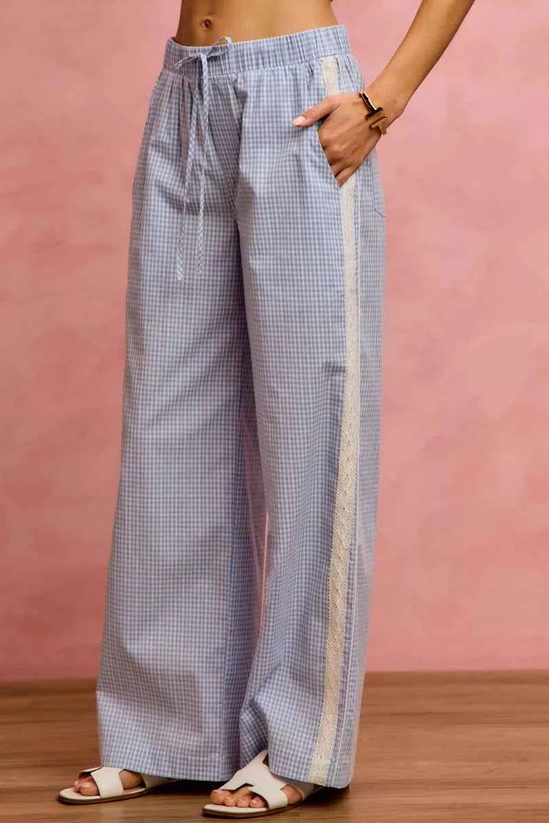 SO ME Wide Check Pants With Side Lace Trim And Piping 60b22e475cbe42dbaf27c438daa8341e-Max-Origin